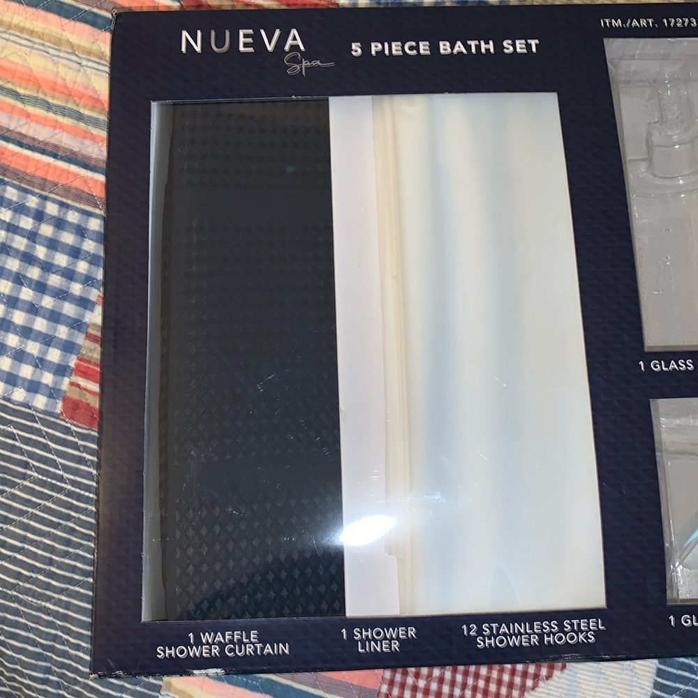 Nueva spa waffle textured shower curtain and shower liner 2 piece
